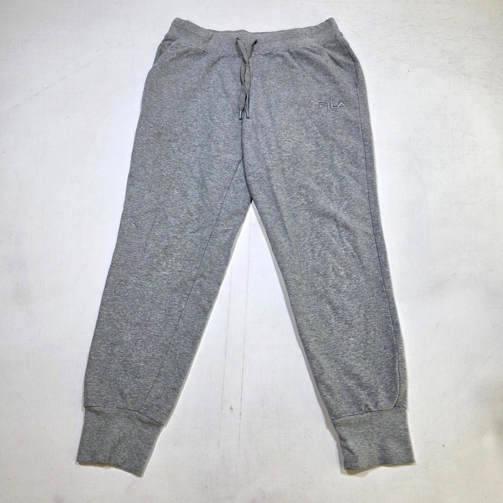 FILA Joggers Mens M Gray Embroidered Logo Drawstring Sweatpants Athleisure 8490